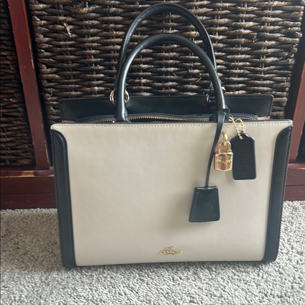 Coach Black and Cream Satchel with Structured Design
